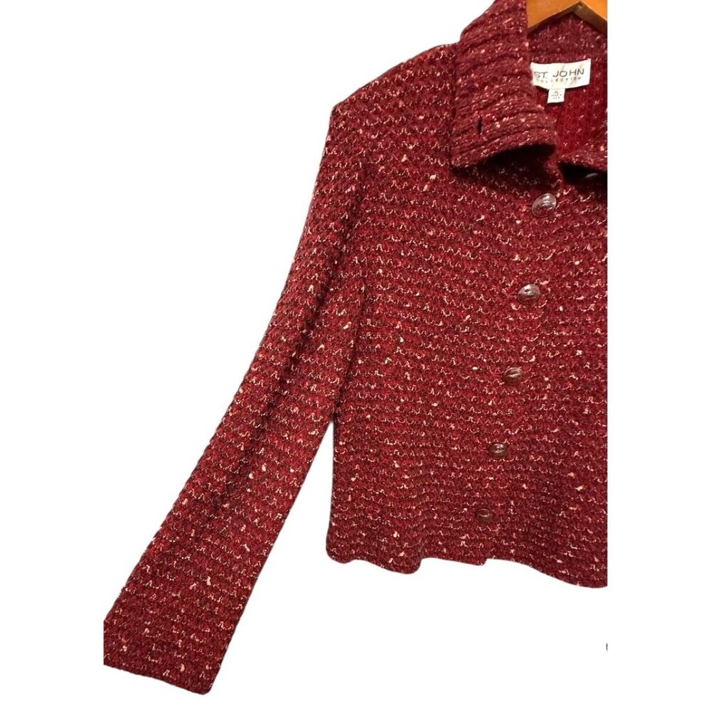 St. John Collection Claret Classic Knit Tweed Boucle Jacket Button Down Size XL - Picture 4 of 12